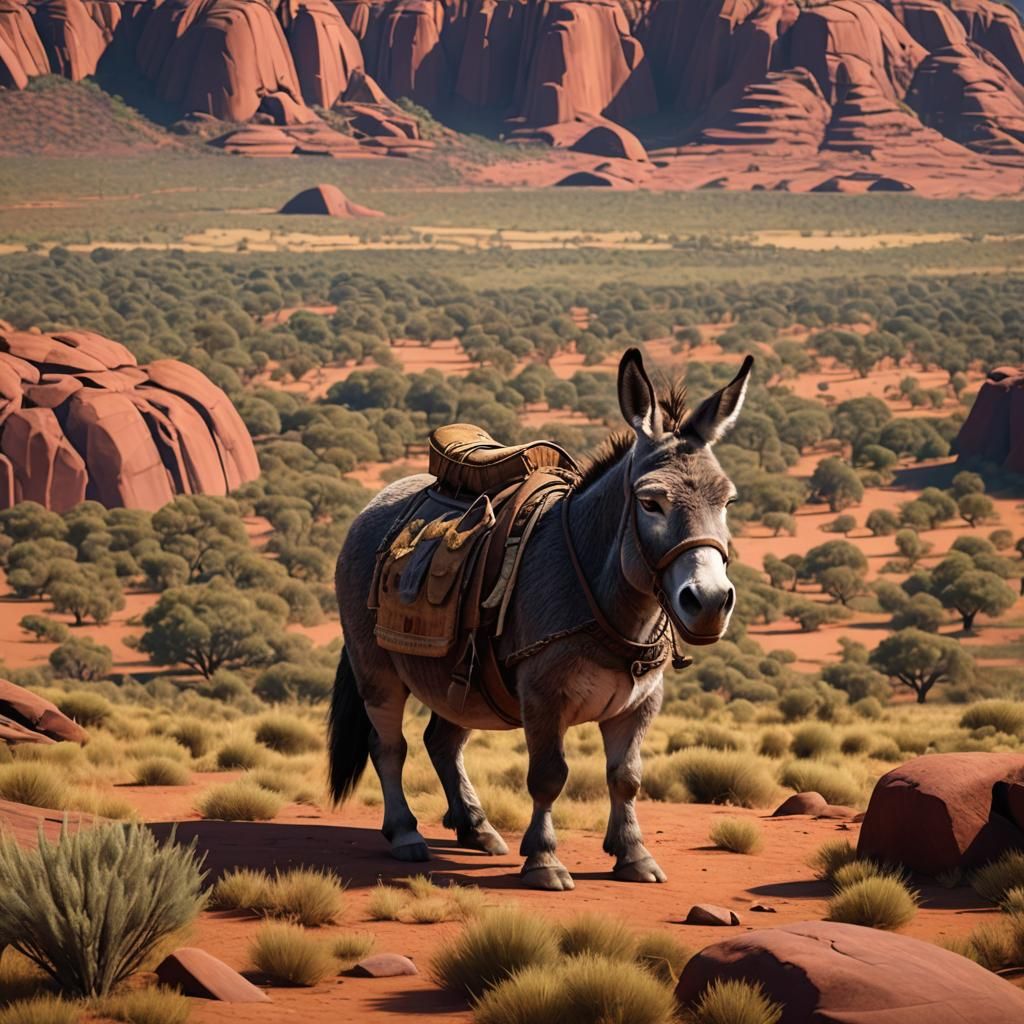 Donkey from Shrek on Uluru in Detailed Digital Painting