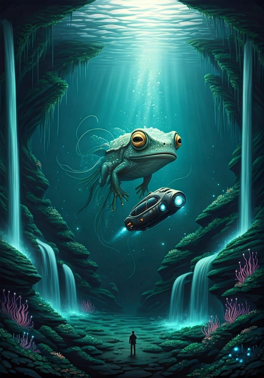 Bioluminescent Alien Creature in Submerged Sci-Fi World