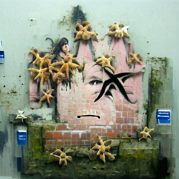Constipated Starfish in Banksy Style