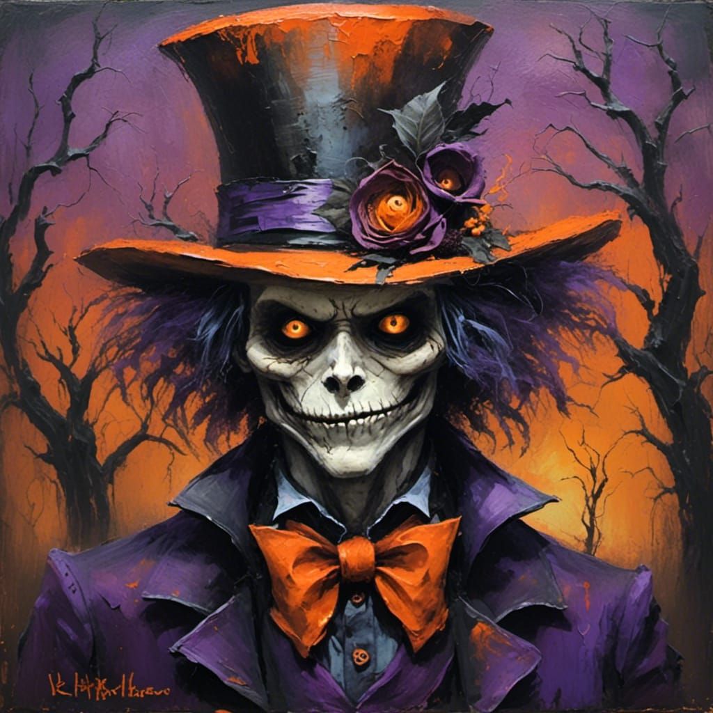 Surreal Halloween Cemetery Vampire Hatter in Oil Painting St...