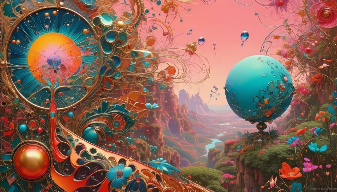 above view beautiful solarpunk aetherpunk idyllic utopian world with vast lush undulating landscape filled with thousand...