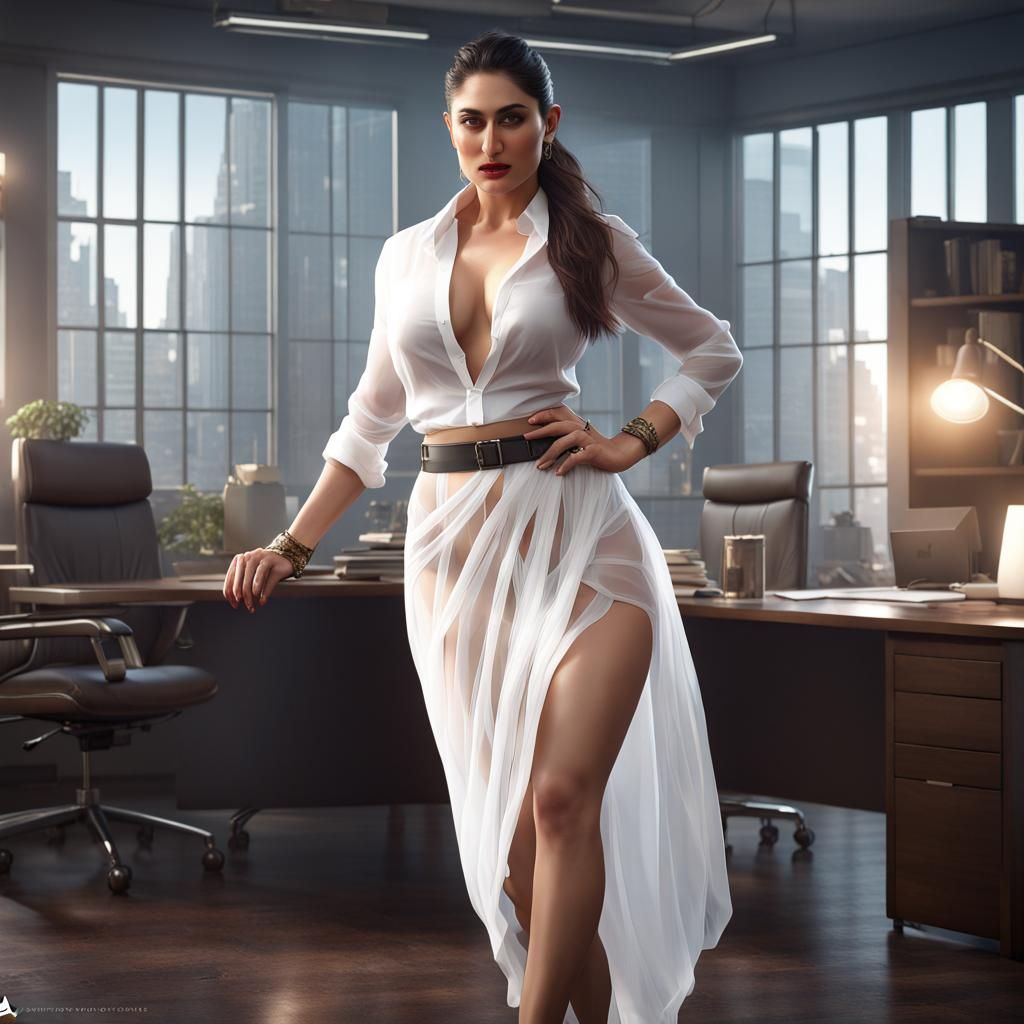 Revealing Office Attire: Detailed Digital Fantasy Art