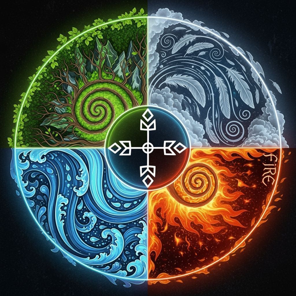 Pagan Elements Mandala: Earth, Air, Fire, Water
