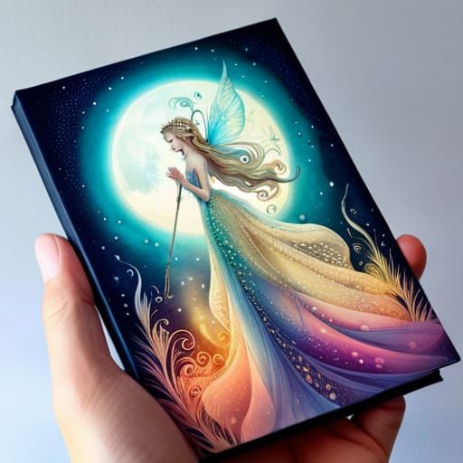 Gilded Moon Fairy Illustration in Rococo Style