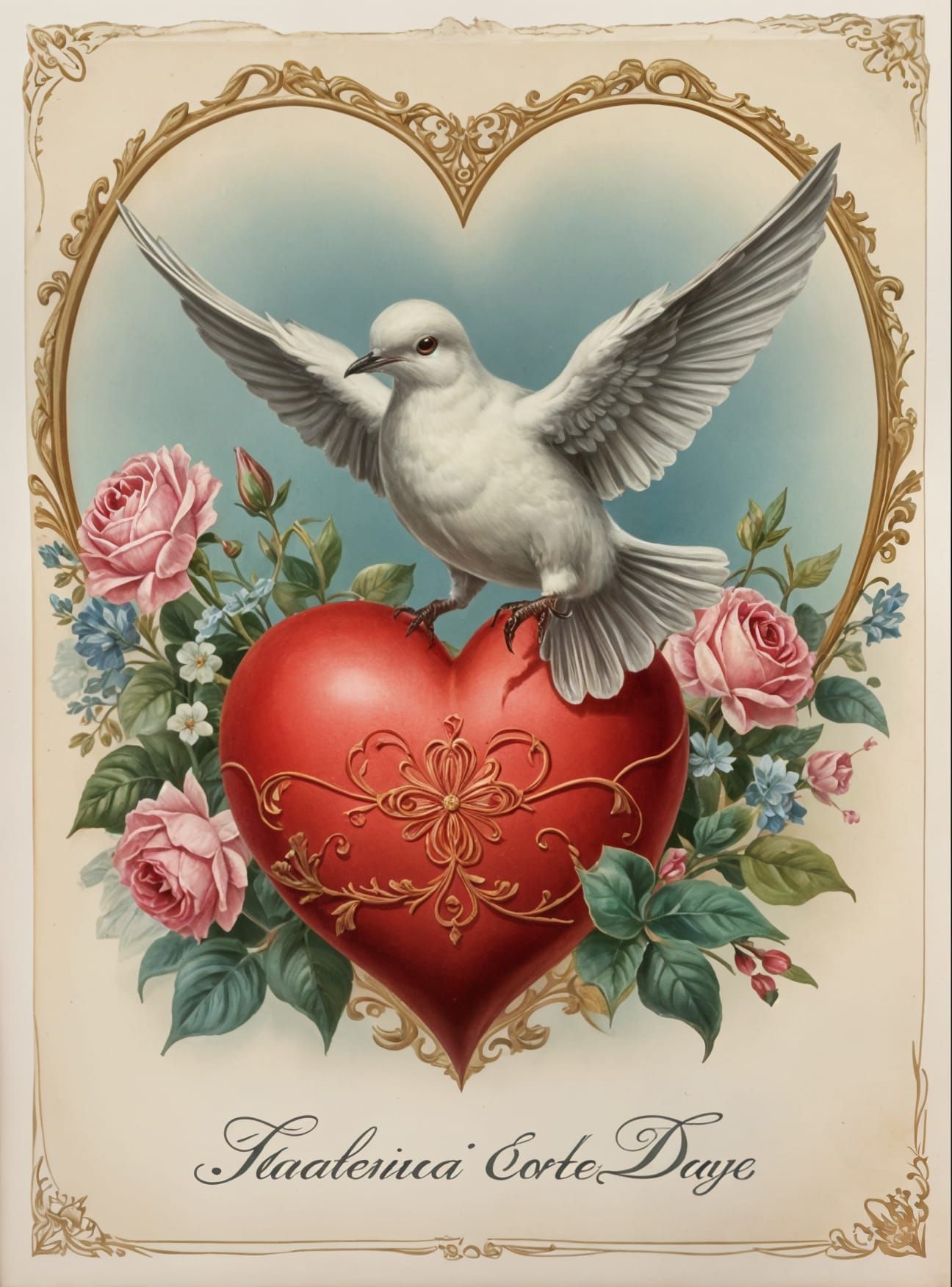 Victorian Valentine's Day Postcard in Elegant Watercolor Sty...