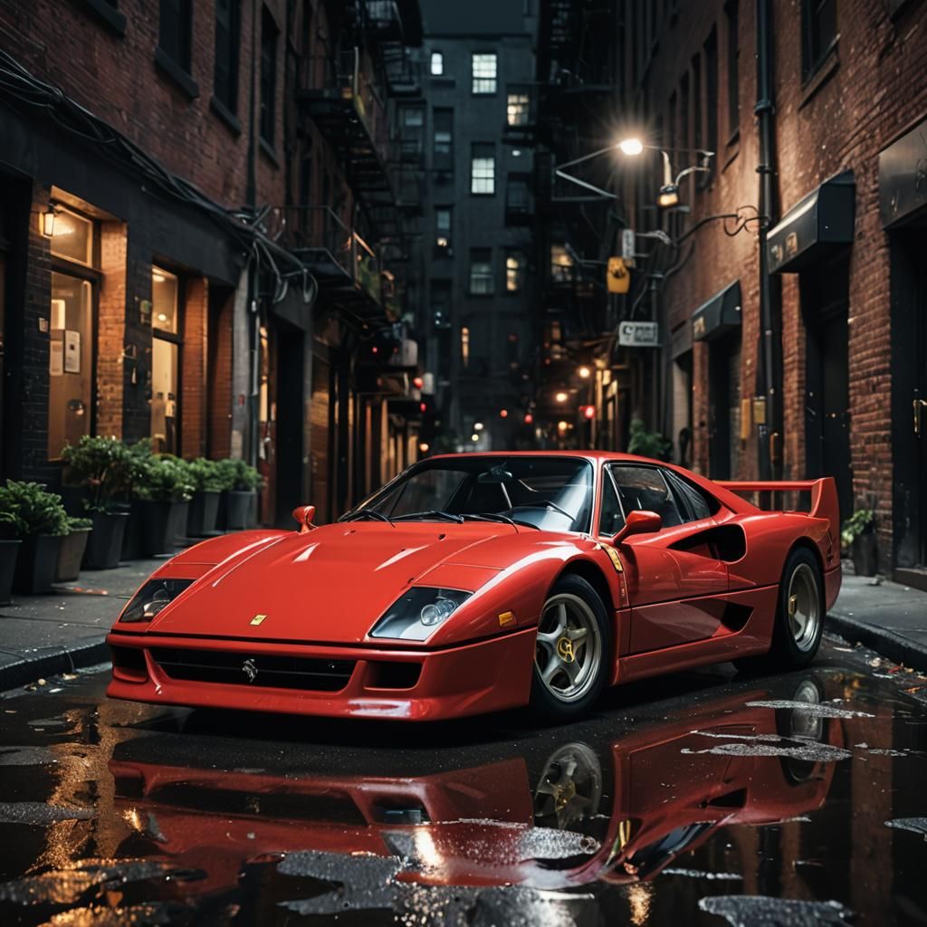 Ferrari F40 in New York Alleyway, Digital Car Art