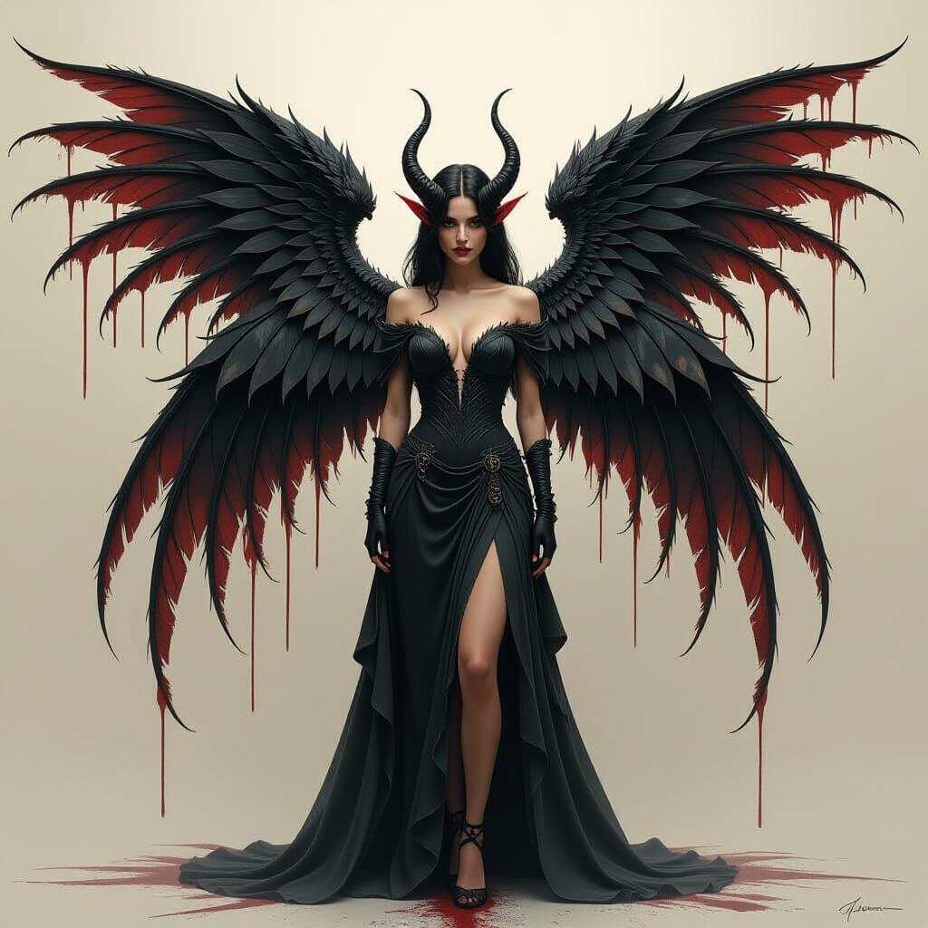 Ominous Fairy-Angel-Demon Hybrid in Dark Surrealist Style