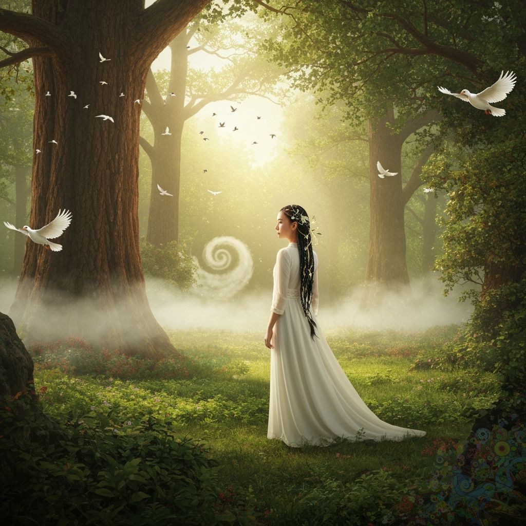 Woman in Fritillaria Flower Dress: Surreal Landscape