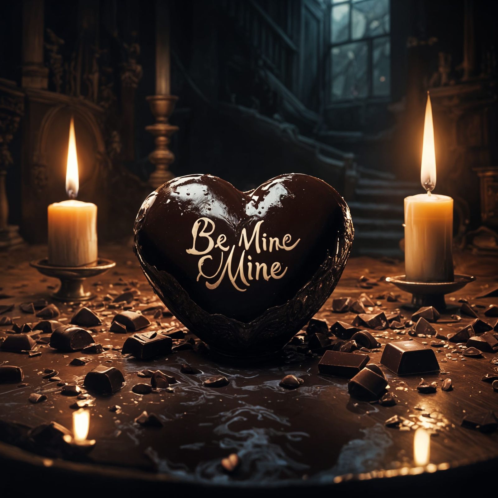 Romantic Dark Chocolate Conversation Heart in a Gothic Style