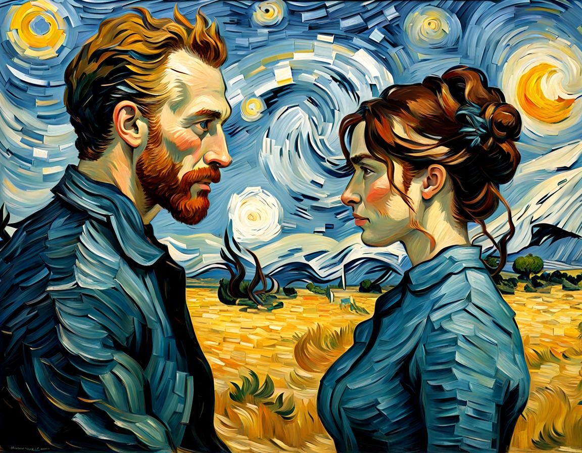 Loving Couple, Impasto Oil Painting in Van Gogh Style