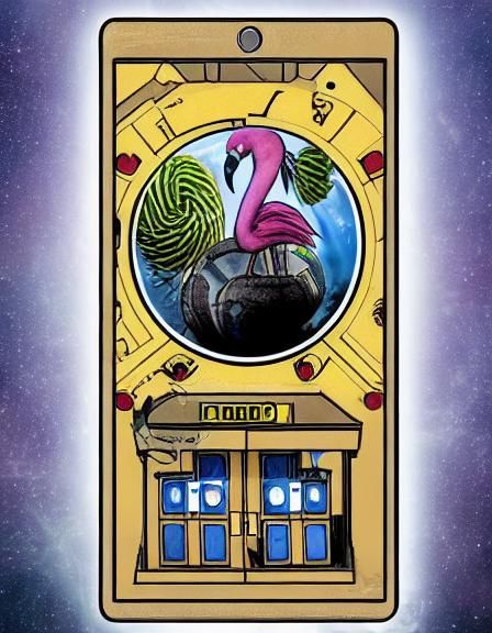 Science Fiction Tarot Card with Flamingos