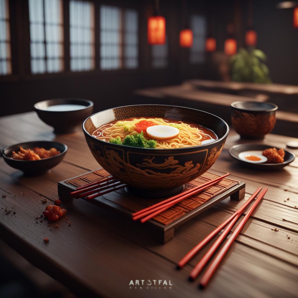 Fantastical Ramen Bowl Art in Deep Color