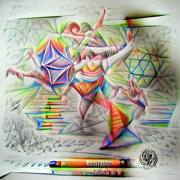 Geometric Psychedelic Pencil Sketch of Universal Dance