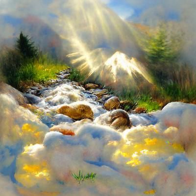Mountain Stream in Divine Sunshine