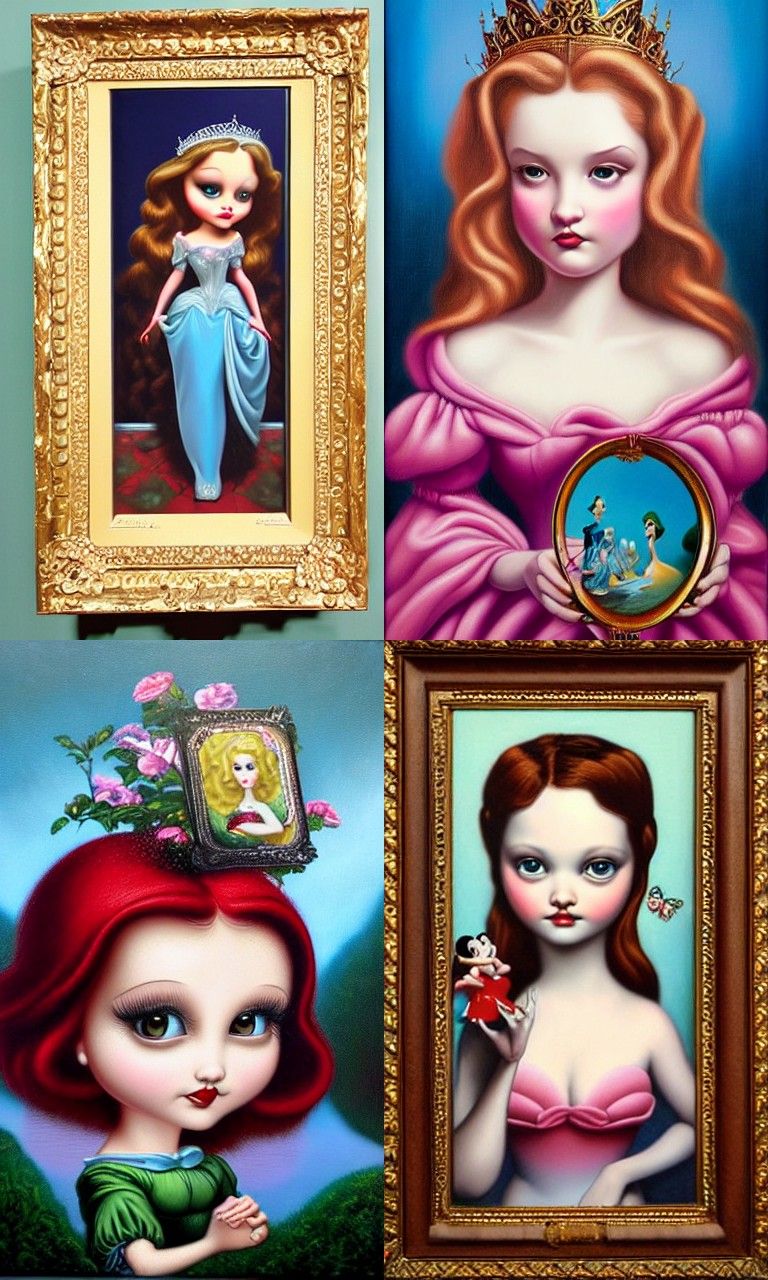 Surreal Disney Princess Oil Painting in Mark Ryden Style