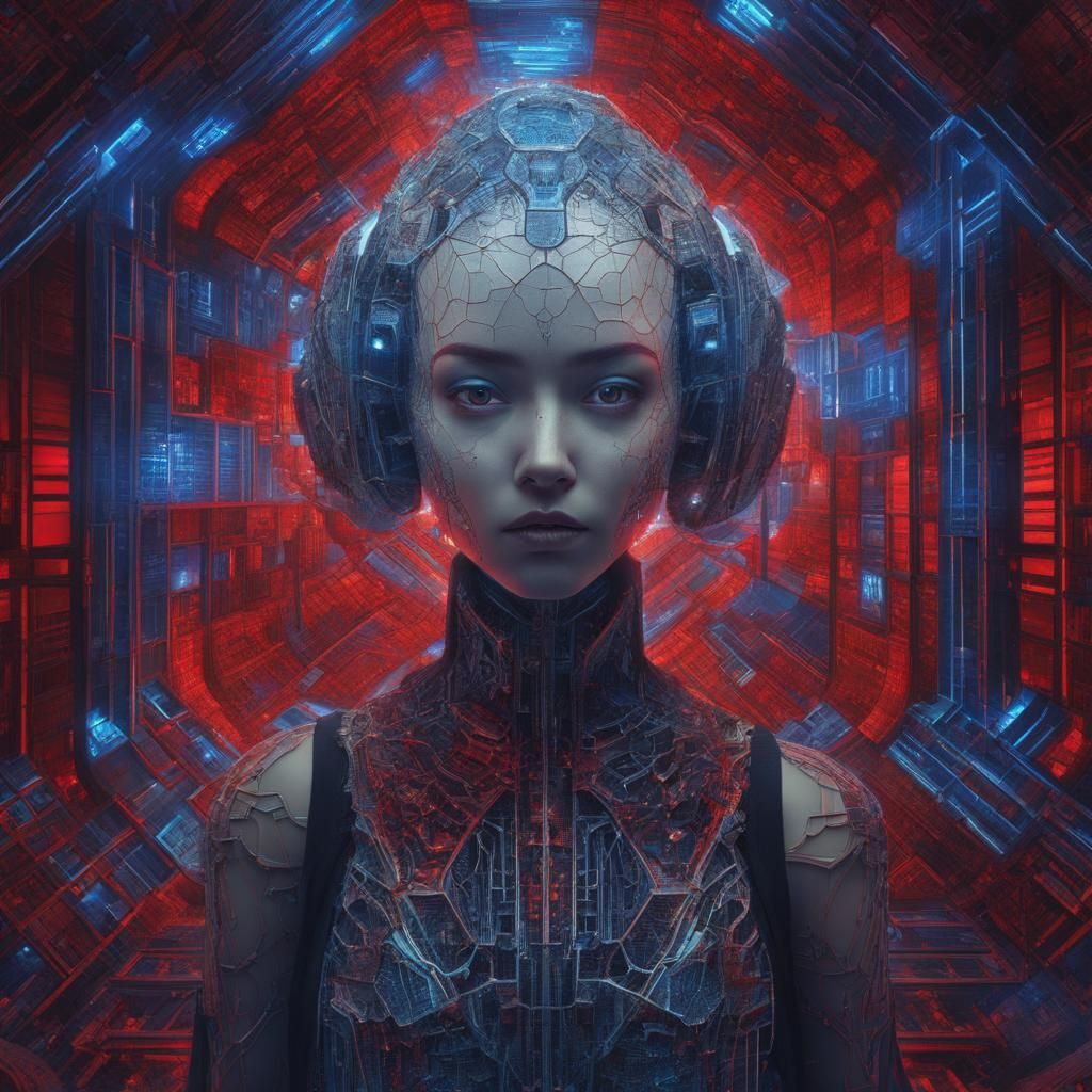 Cyberpunk Anime Girl with Fractal Tesseract