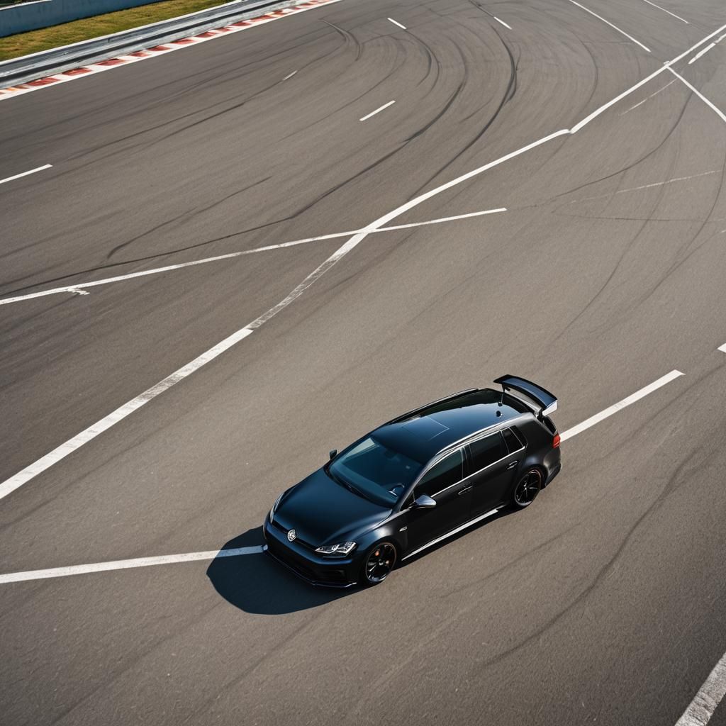Black VW Golf 7R Drifting on Racetrack