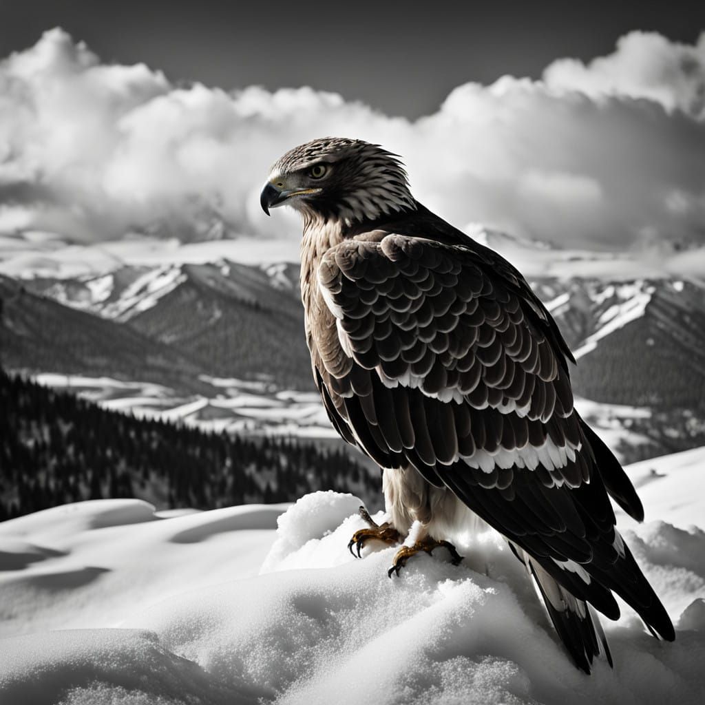 Majestic Hawk Soars Over Snowy Winter Landscape in Cinematic...