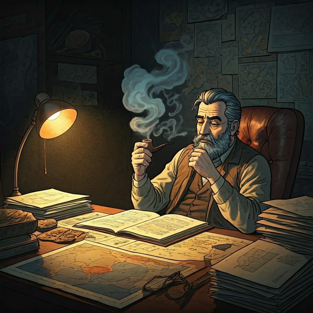 Italian Geologist Lost in Thought, Surrounded by Geological...