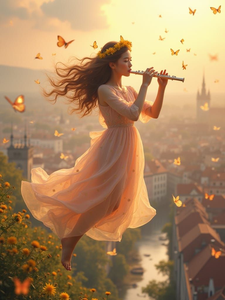 Magical Spring Flute Player Above Prague