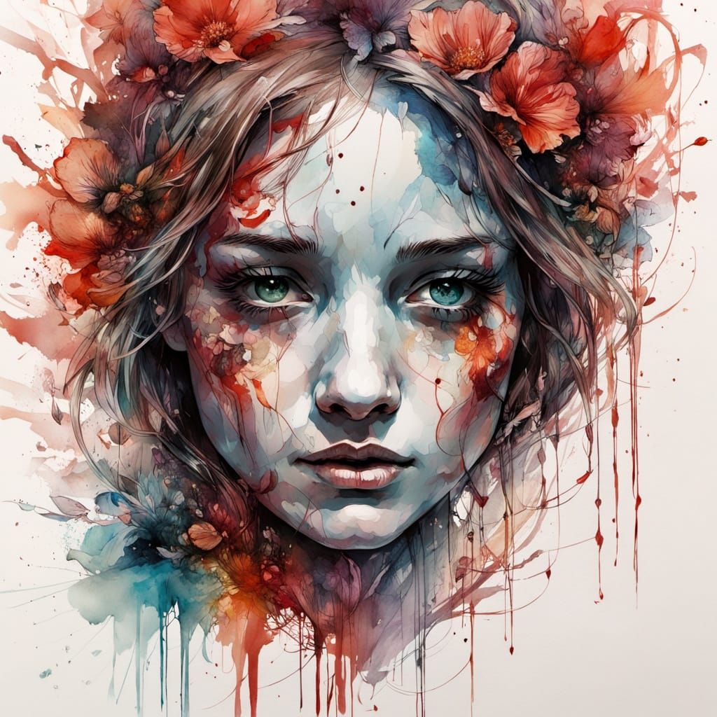 Red Panda Cubs in Blossoms: Ink and Light