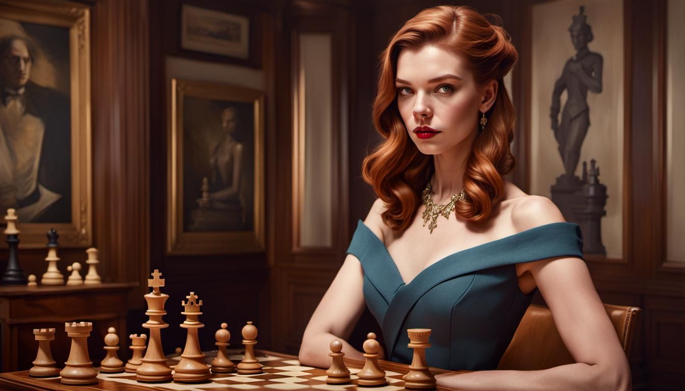 Anya Taylor Joy as Chess Player, Art Nouveau Style
