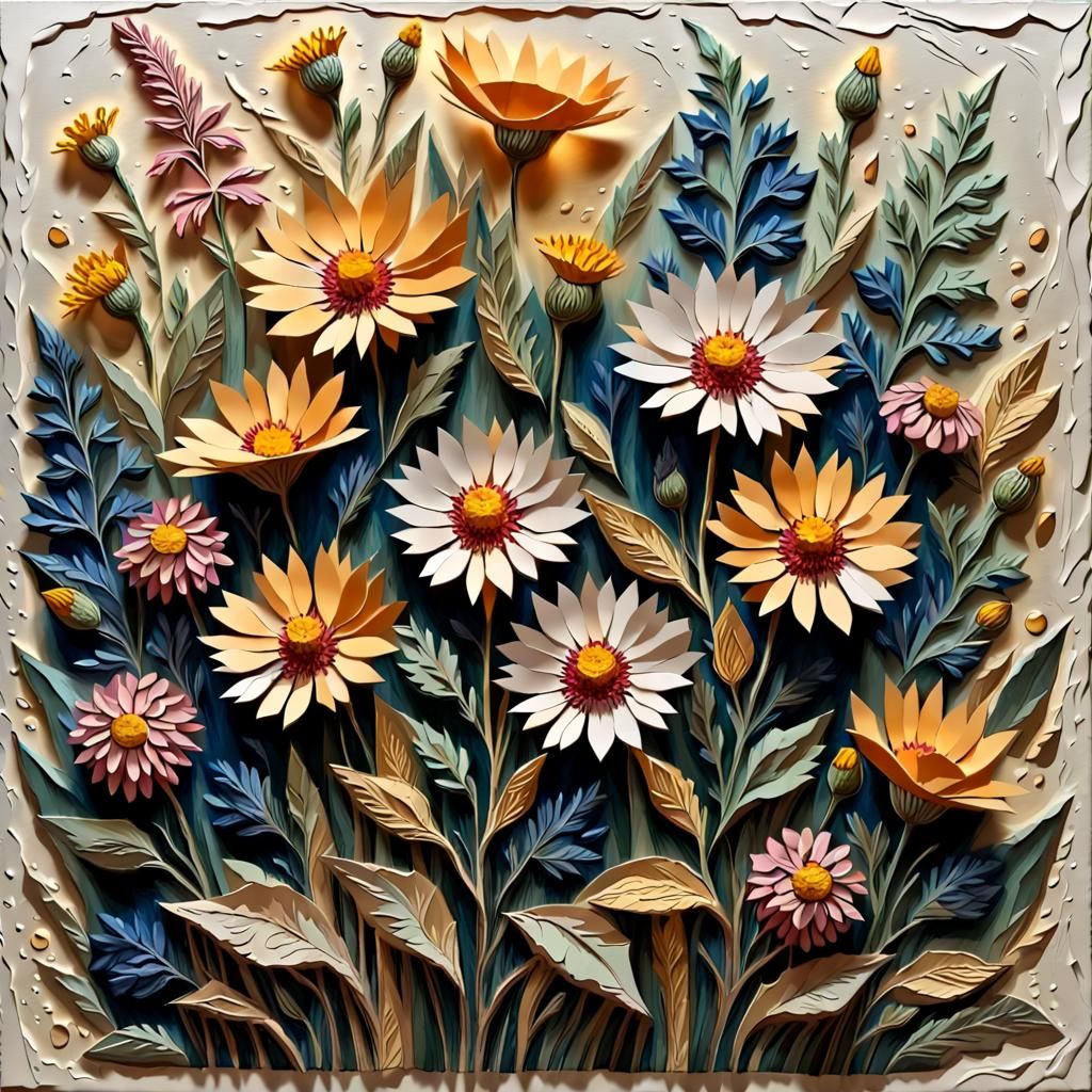 Paper Wildflowers in Impasto Oil Painting