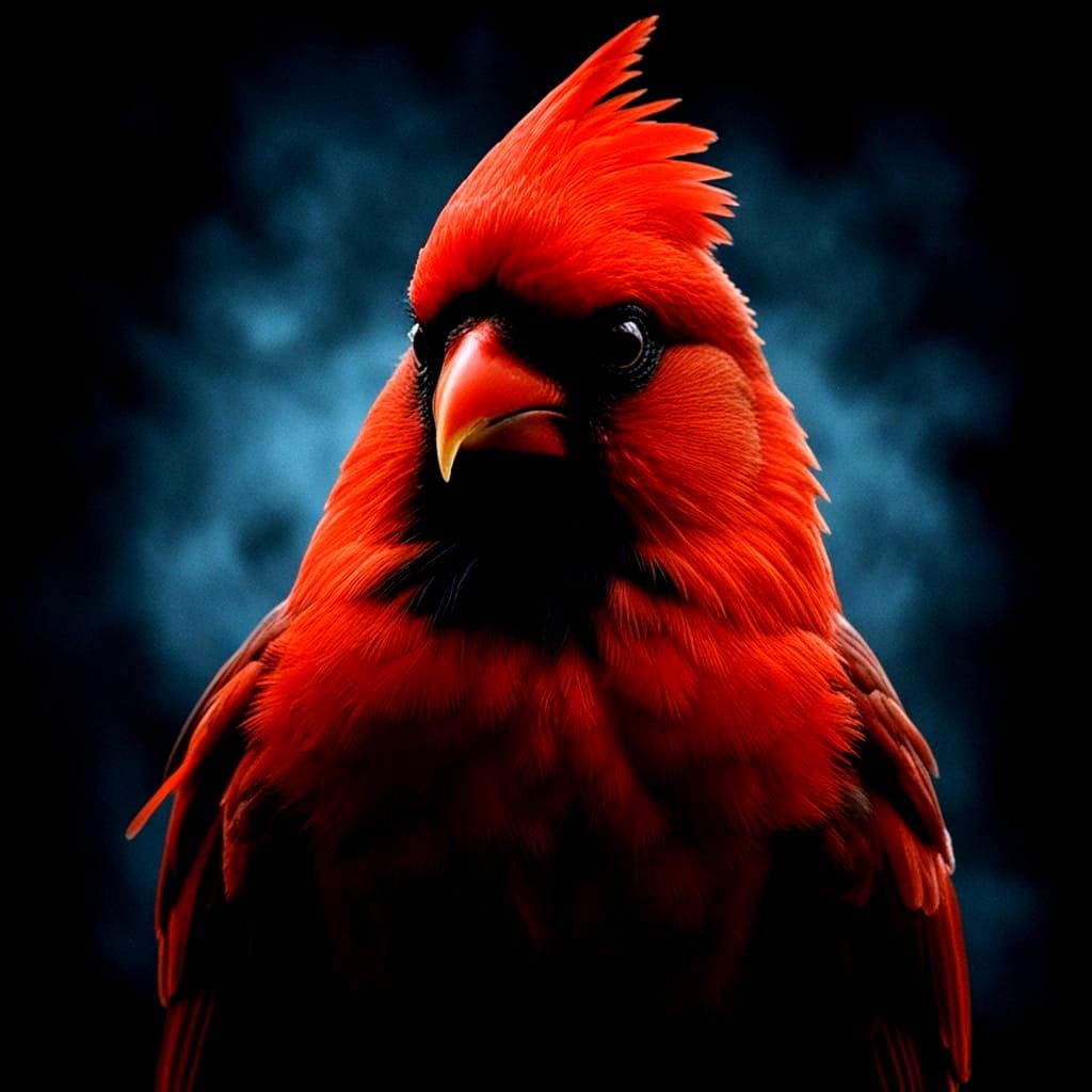 Majestic Red Cardinal Silhouette in Macabre Horror Style