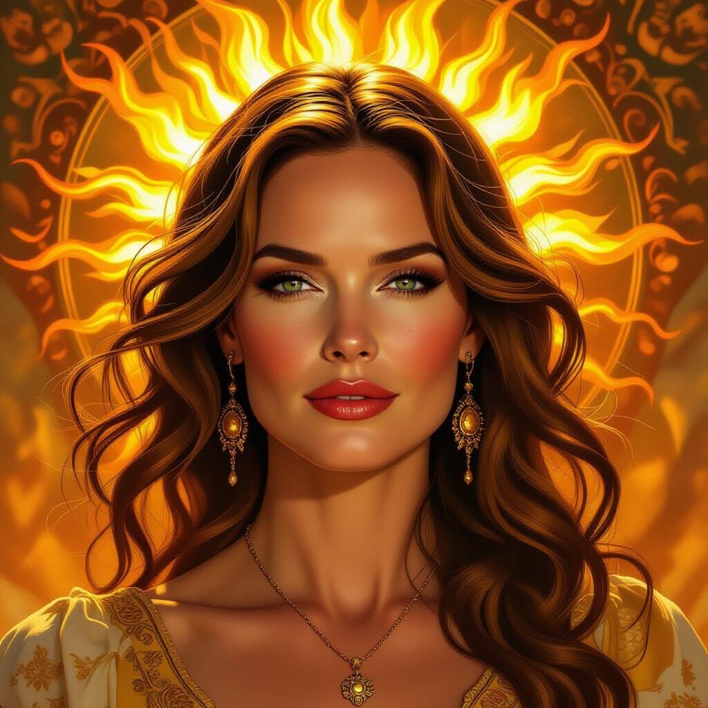 Uma Thurman as Fiery Sun Goddess in Golden Light