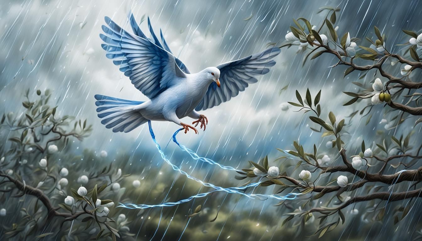 Dove Kite Tangled in Olive Tree Painting