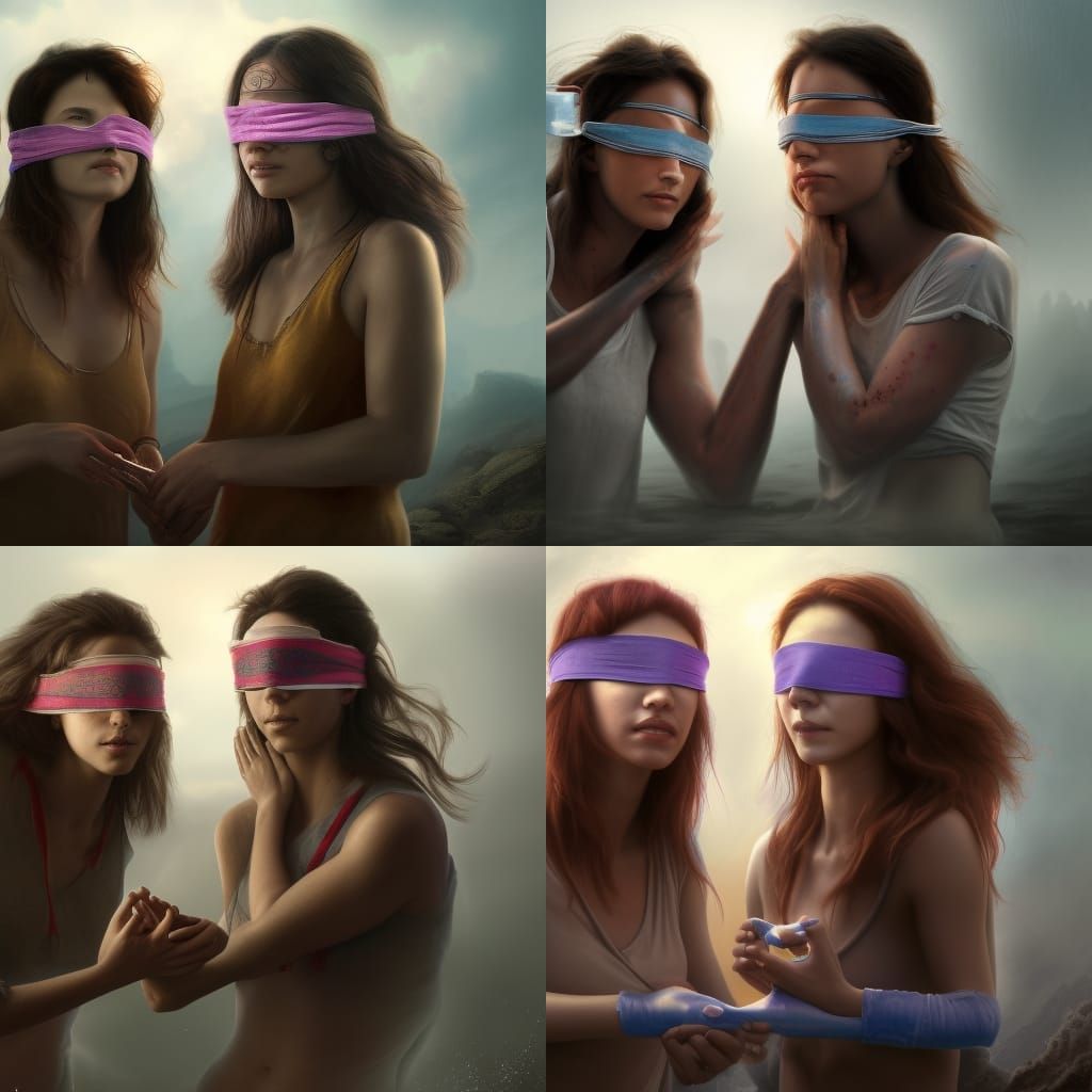 Blindfolded Women in Scientific Experiment: Fantasy Art