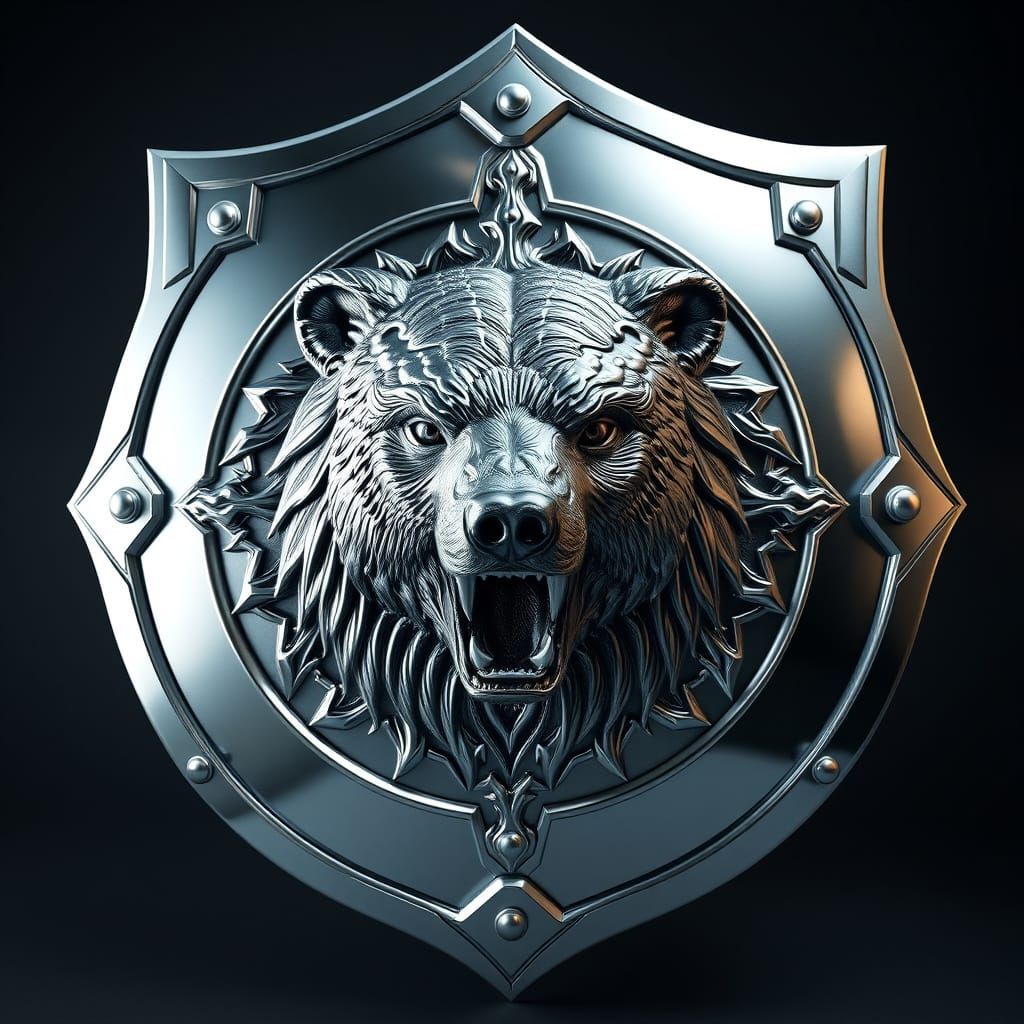 Detailed Silver Bear Shield in Hyper-Realistic 8k