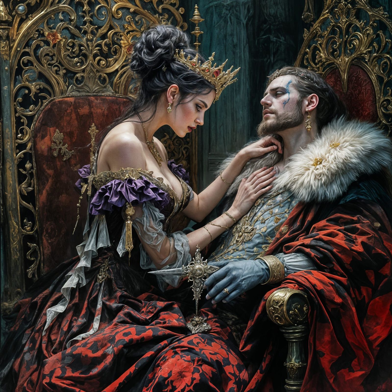 Dark Fantasy Princess Backstabs King in Throne Room