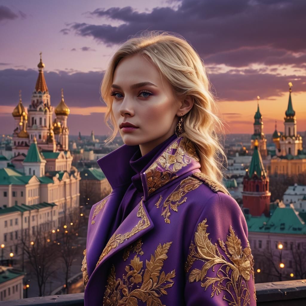 Moscow Sunset: Blonde Model in Fantasy Concept Art