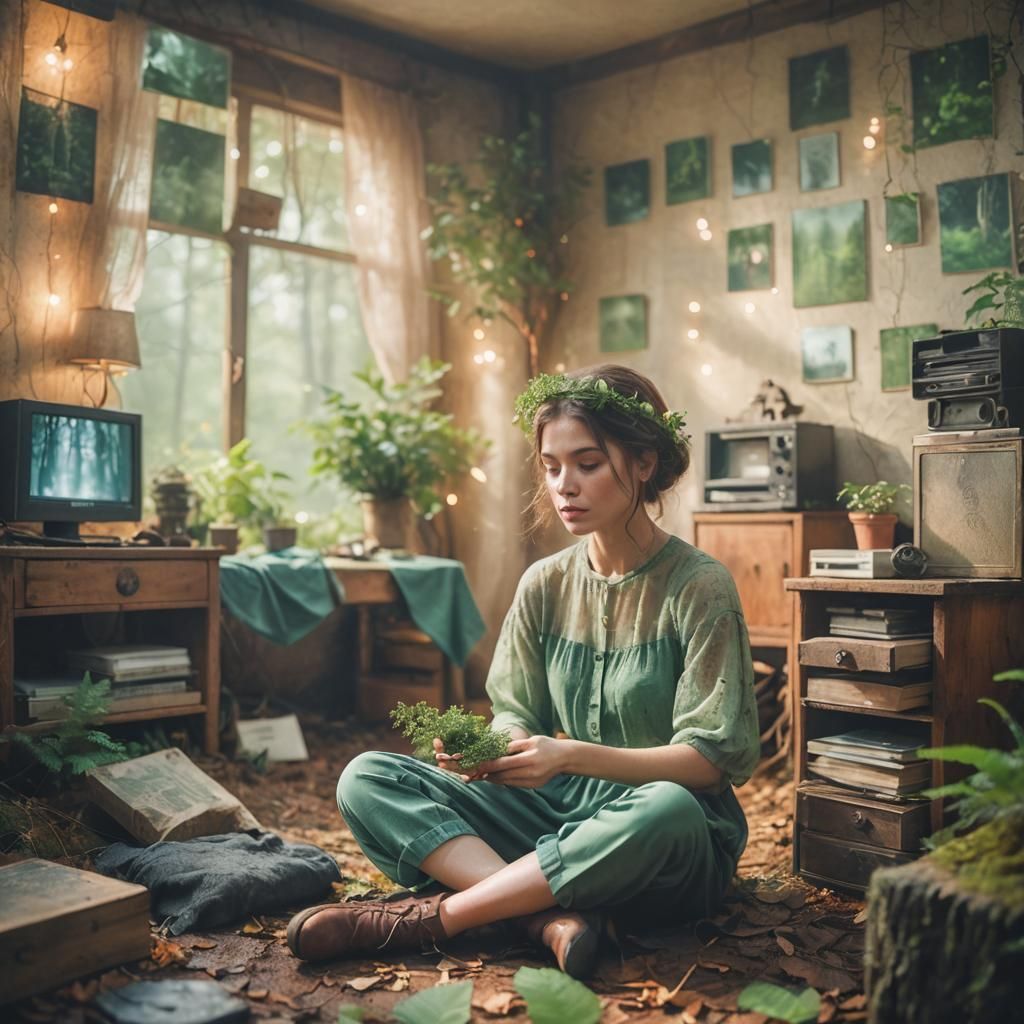 Ethereal Woman in Misty Forest Portrait
