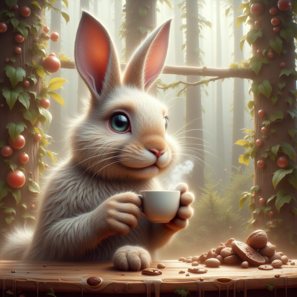 Bunny Enjoys Morning Coffee with a Smile