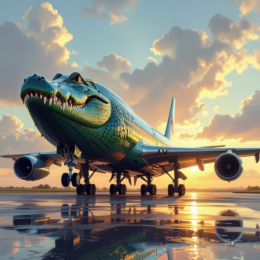 Alligator 747 Airplane in Detailed Matte Painting Style