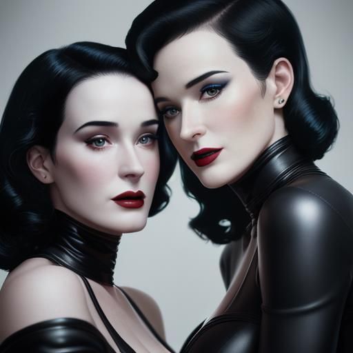 Two Women in Black Leather Gowns, Professional Portrait