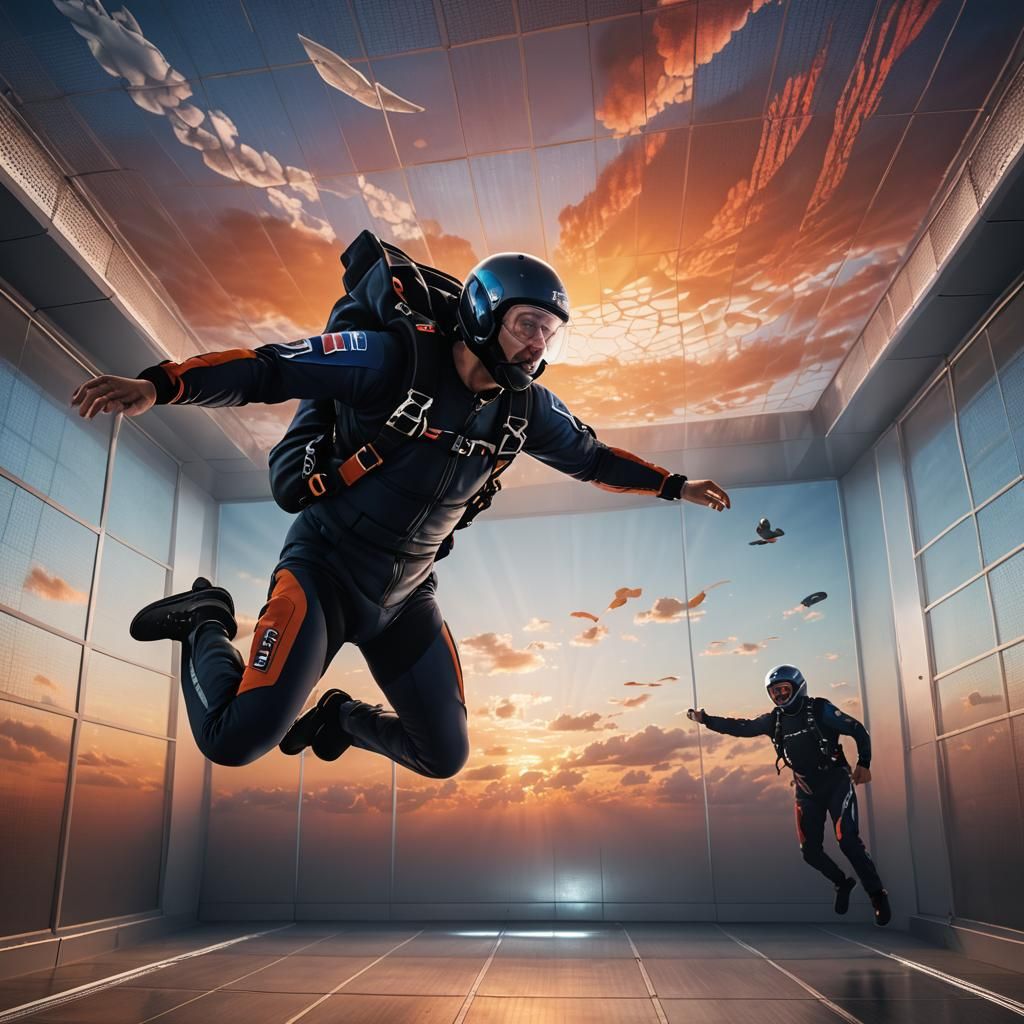 Indoor Skydiving Lesson in Hyperrealistic Digital Art
