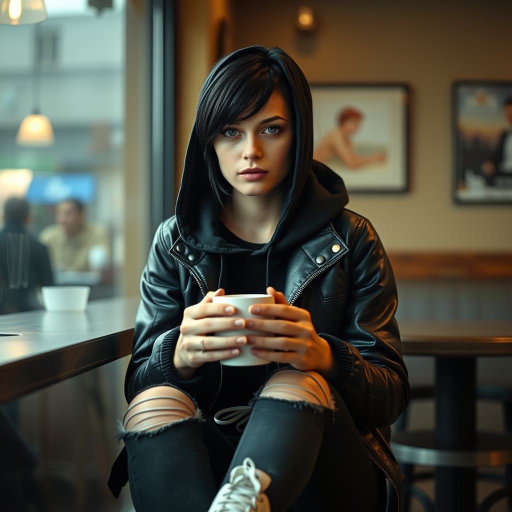 Cozy Cafe Scene with Cinematic Lighting