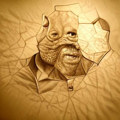Admiral Ackbar Portrait in Voronoi Sepia Line Drawing