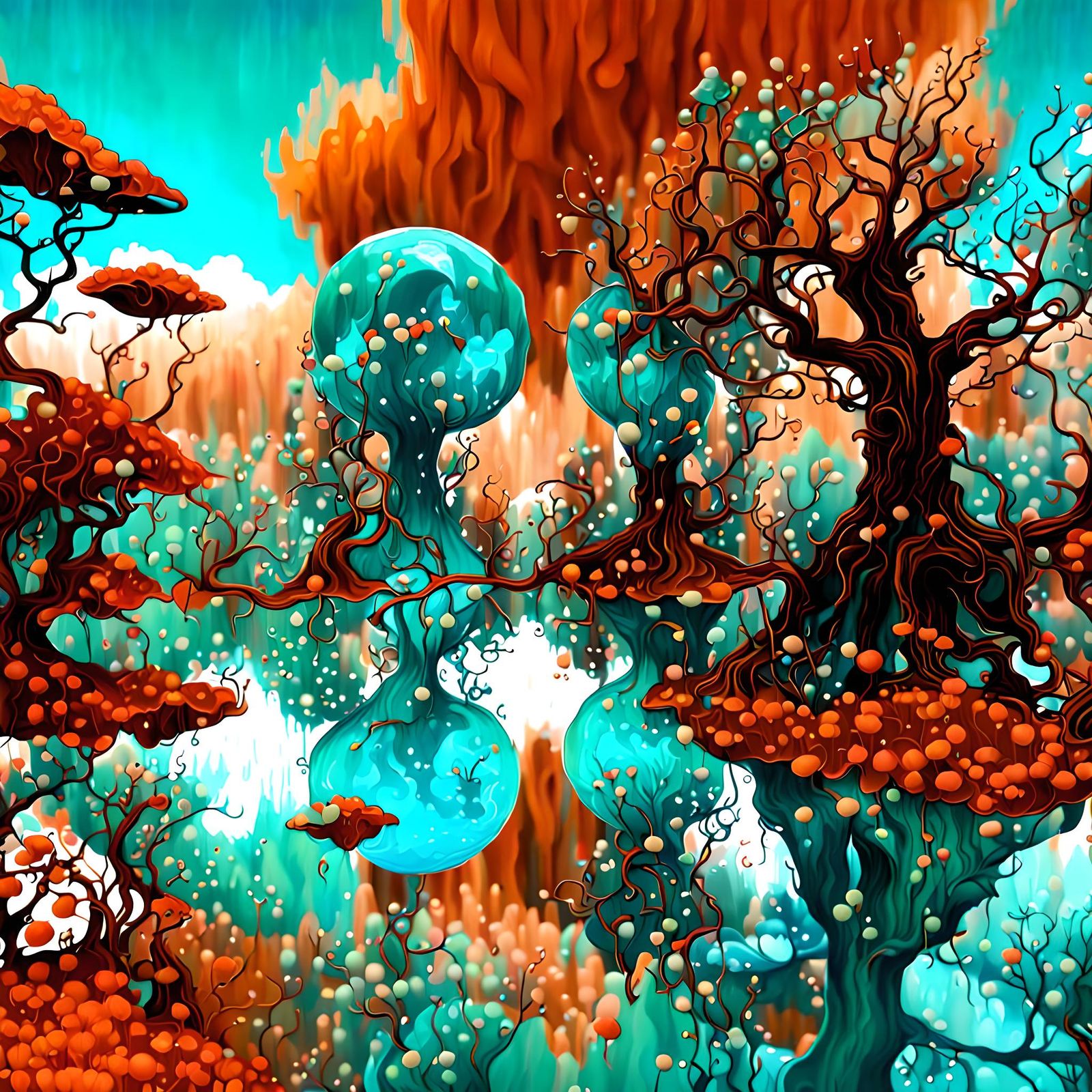 Aqua and Rust Fantasy World Landscape