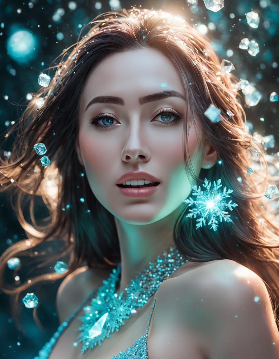 Diamond Woman and Girl in Ethereal Snow Forest