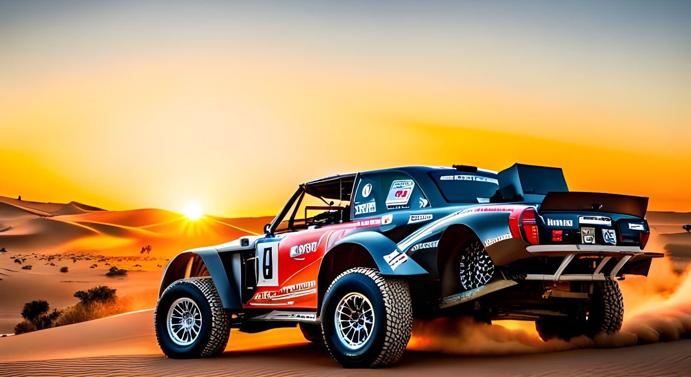 Dakar Rally Race Car at Sunset in HDR