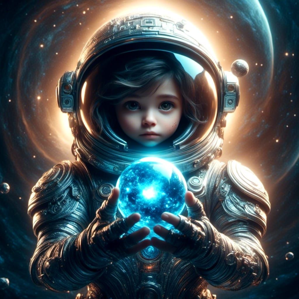 Astronaut and Glowing Orb in Space