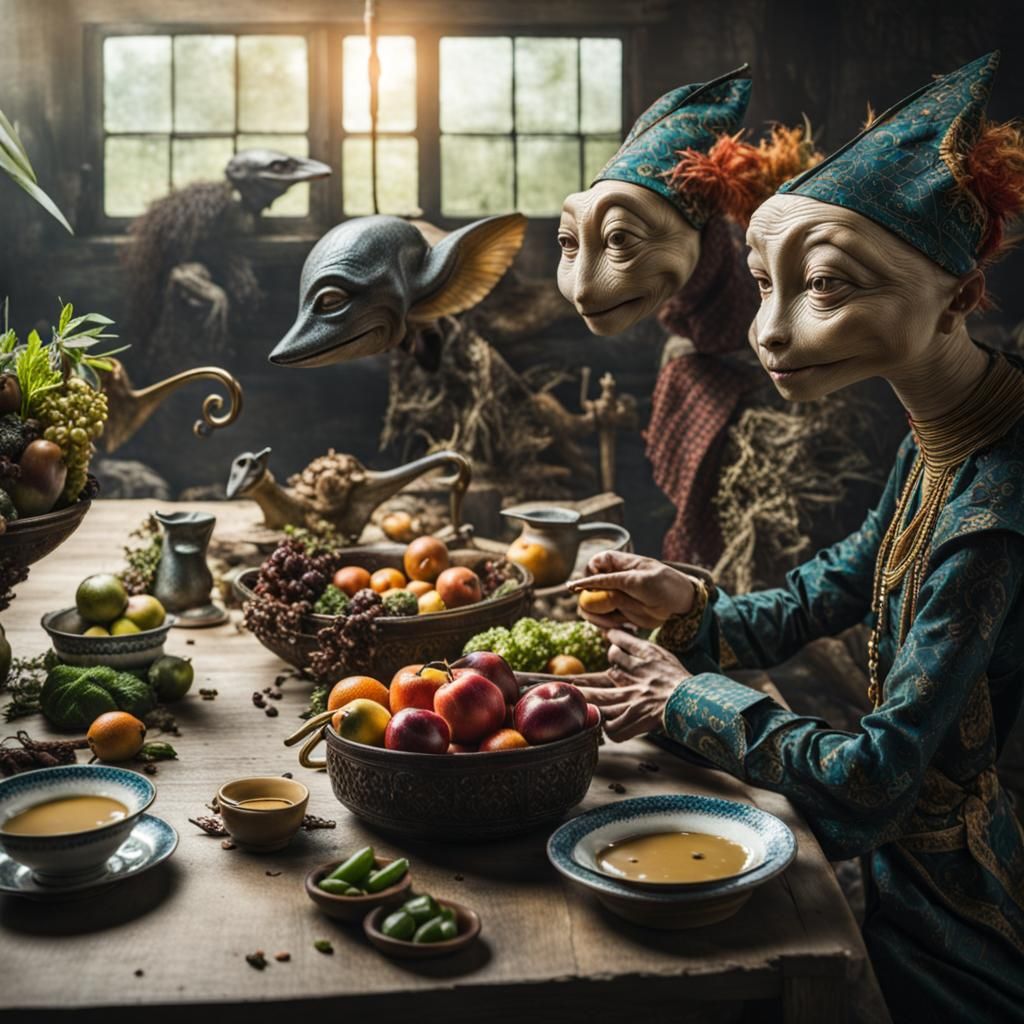Surreal Alien Restaurant Celebration in Striking Detail