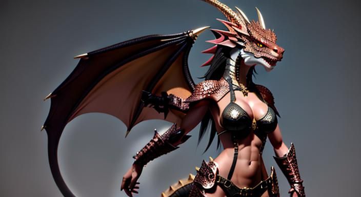 Detailed Anthro Female Dragon Illustration