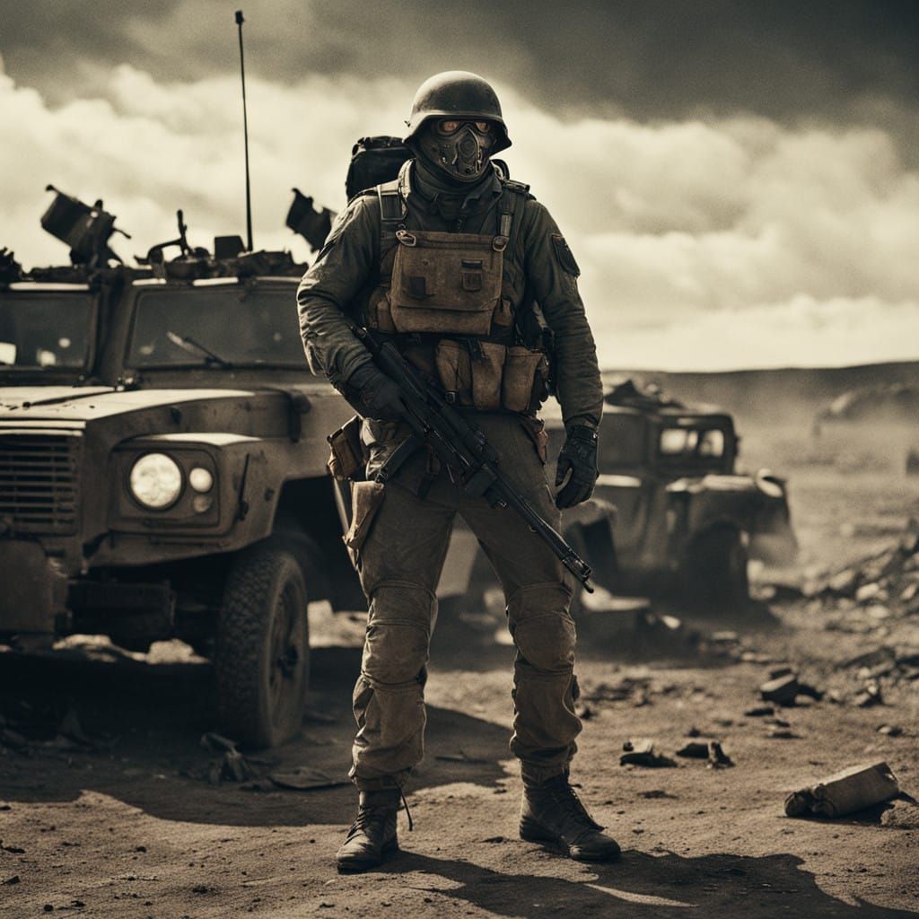 Battle-Hardened Soldier Searches Devastated Battlefield