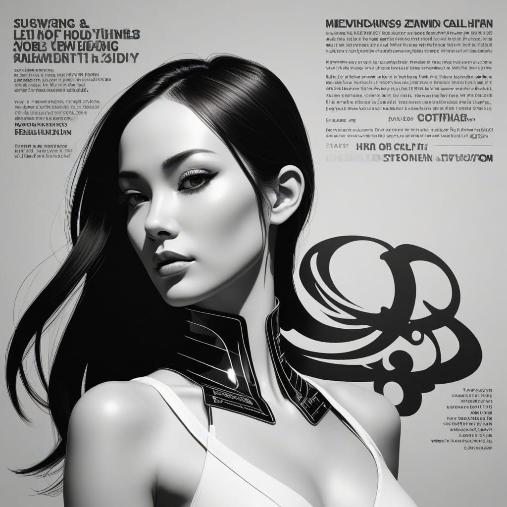 Stylized 2.5D Embossed Calligram of a Woman in Futuristic Bo...