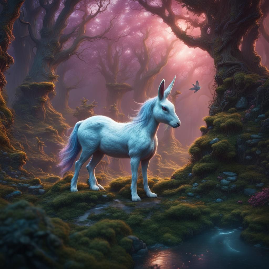 Bunny Unicorn in Mystical Forest Art